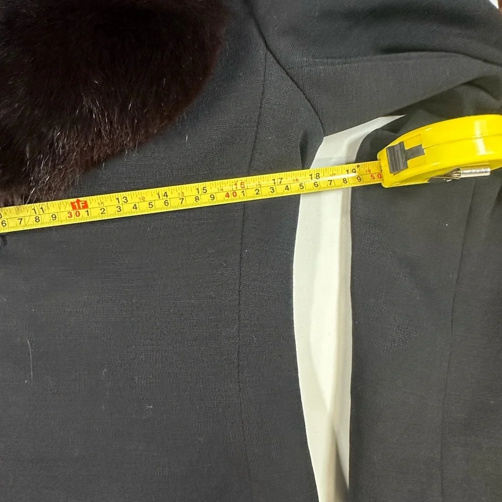 A272 Vintage Real Fur Boiled Wool Black Blazer Sz Small - Picture 4 of 7